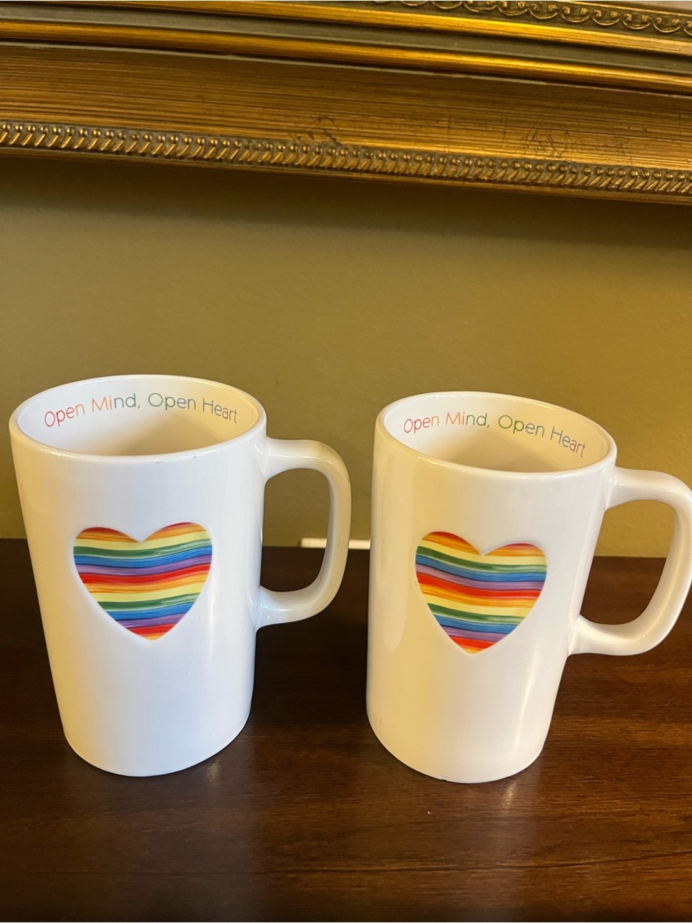 New Williams Sonoma Mugs Coffee Cups Pride Rainbow Open Mind Open Heart Trevor